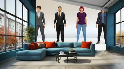 business people working in team man and woman standing 3D illustration Wall mural