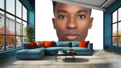 young man face closeup studio white background african man around twenty Wall mural