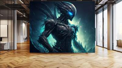 a creature from the depths of the sea. Glowing eyes, alien, monster. Wall mural