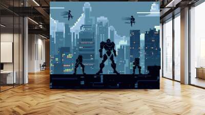 Adventure game screen, Retro computer games level. Pixel art video game scene 8 bit. Wall mural