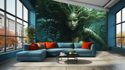 Medusa, a creature from Greek mythology and known for turning those who looked at her into stone. Medusa has snake hair. Wall mural