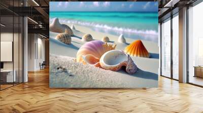 sea shells on sand beach, maldives Wall mural