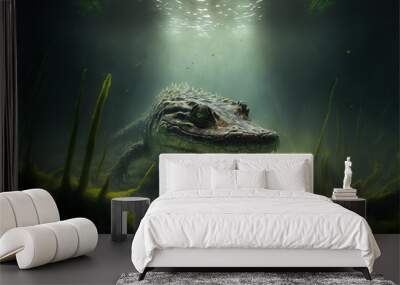 underwater, terrible alligator in the swamp, Wall mural