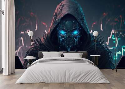 wallpaper portrait character hacker, hooded man, technology, sci Wall mural