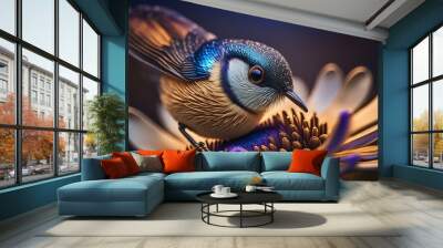 Bird on a large flower Wall mural