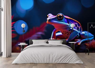 red eyed tree frog on a leaf decorated in vibrant colors Wall mural