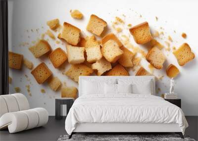 Bread crumbs isolated on white background. Top view. Wall mural