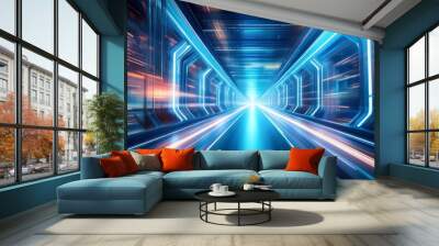 motion graphics movement blur tunnel corridor abstract view modern traffic information transport Wall mural