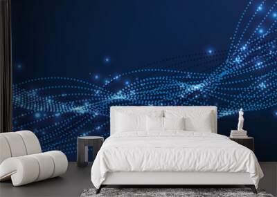 Abstract dot particle of blue design element on dark background Wall mural