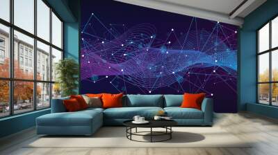 Abstract technology modern dynamic wave pattern with low poly plexus data connection concept Wall mural