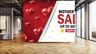 Mother's day Sale banner design with heart shape Wall mural