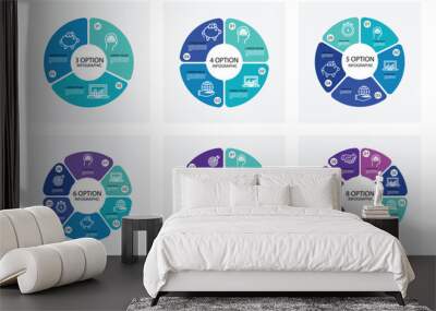 Set of pie chart circle infographic templates with 3-8 options. Wall mural