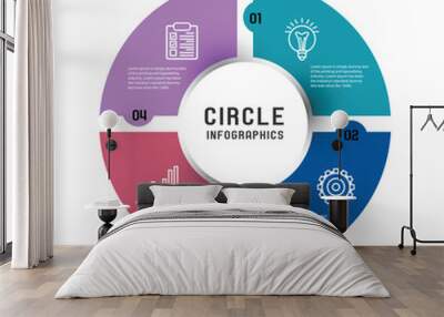 Vector circle infographic template for graphs, charts, diagrams. Pie chart concept with 4 options, parts, steps, processes. Wall mural