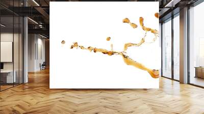 Coffee drink Shape form droplet of espresso splashes into drop cola line tube attack fluttering in air and stop motion freeze shot. Splash soyu soy sauce coffee drink texture graphic resource elements Wall mural