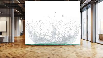 Crown Water splash on object to create shape form fluttering in droplet and wave. Crown water to object make curve drop explosion in ripple motion. Grey background isolated Wall mural