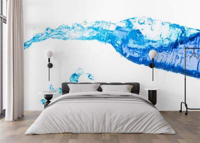 Drinking Water in Plastic Bottle fall fly in mid air, fresh water plastic bottle floating explosion. Fresh water plastic bottles pour throw in air. White background isolated freeze motion high speed Wall mural