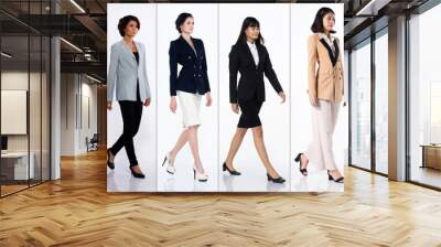 Full body length of Asian Women in many diversity career walking Wall mural