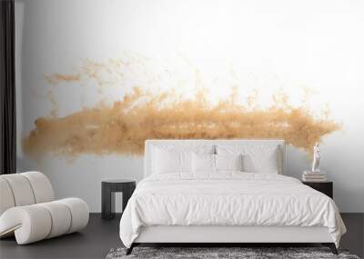 Small size fine Sand flying explosion, Golden grain wave explode. Abstract cloud fly. Yellow colored sand splash silica in Air. White background Isolated high speed shutter, throwing freeze shot Wall mural