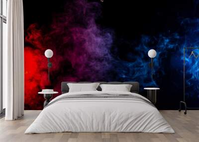 abstract blue red and purple smoke on black background Wall mural