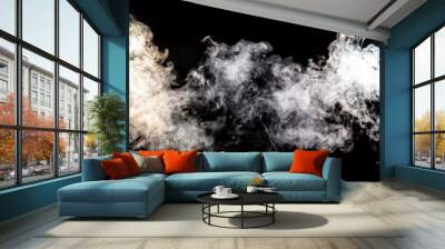 White wispy smoke cloud on black background with room for text Wall mural