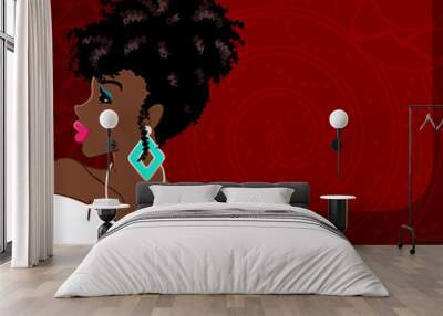 Burgundy background with dark-skinned woman Wall mural