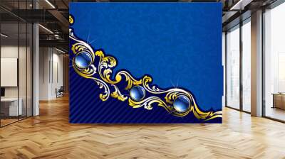 Elegant gold and blue background with jewels Wall mural