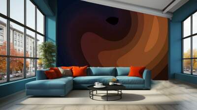 Dark background, orange gradient color, simple style with large circular shapes, dark red and light brown colors, blurred edges, and a glowing effect on the left side of each shape.  Wall mural