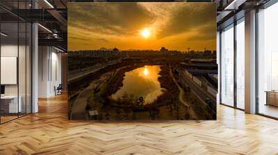 Sunset in City Wall mural