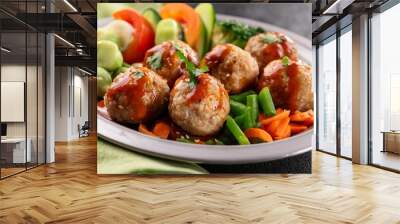 pork meatball with vegetable and spicy sauce Wall mural