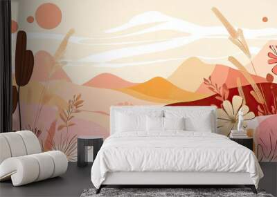 Abstract Landscape with Floral Elements and Soft Colors Wall mural