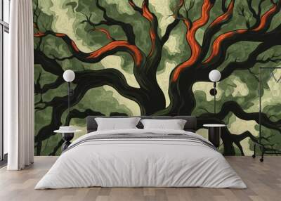 Abstract Tree Illustration with Colorful Branches Wall mural