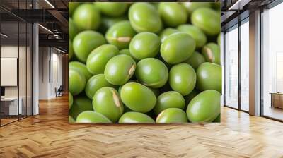 Close-Up of Fresh Green Peas on a Wooden Surface Wall mural