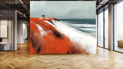 Coastal Landscape with Figures on Orange Dunes Wall mural