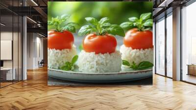 Creative Tomato and Rice Dish on Fresh Plate Wall mural