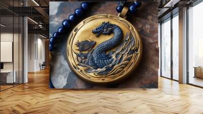 Detailed Dragon Pendant with Beaded Necklace Wall mural