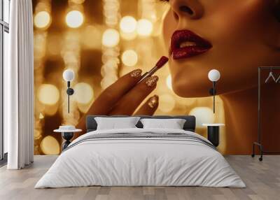 Glamorous Makeup Application with Golden Background Wall mural