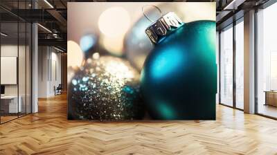 Glittering Christmas Ornaments on a Festive Background Wall mural