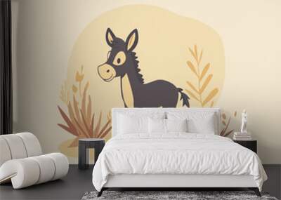 Playful Vector Donkey Surrounded by Natural Elements Wall mural