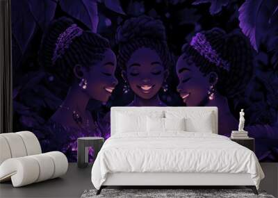 Three Women in a Mystical Night Setting Wall mural