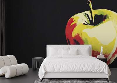 Vibrant Apple Illustration on Dark Background Wall mural