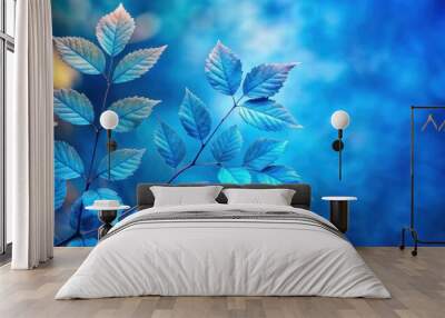 Blue plant leaves in the natural setting during fall season against a blue background, blue, plant, leaves, nature Wall mural