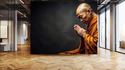 Monk in traditional robes praying in meditation, monk, praying, meditating, religious, spirituality, prayer, devotion Wall mural