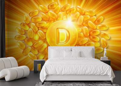 Tablets inside the drawing of the sun and the inscription vitamin D, Sun, tablets, vitamin D, health, nutrition Wall mural