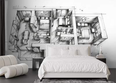 Architectural sketch of a modern apartment floor plan. Concept of architecture, home design, floor planning Wall mural