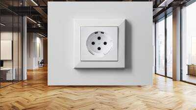 European-style electrical socket on a white wall. Concept of electricity, power outlet, home interior, minimalistic design Wall mural