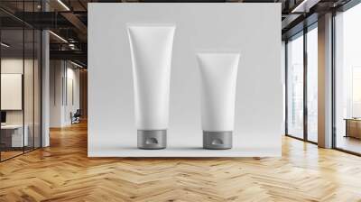 Moisturizer hand cream face cream shampoo, two white plastic tube mockup isolated on white background. Generative AI Wall mural