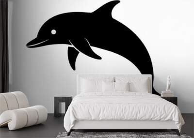 Silhouette of a dolphin isolated on a white background. Black dolphin illustration in a simple design. Concept of animal illustration, marine life, minimalistic design, aquatic icon Wall mural