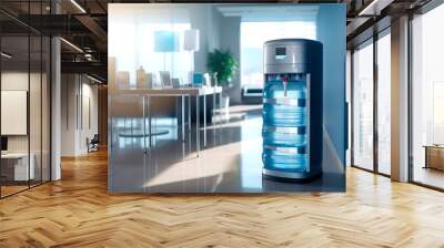 Sleek black water cooler in a kitchen setting. Concept of hydration technology, filtered water, modern home, and healthy lifestyle. Copy space Wall mural