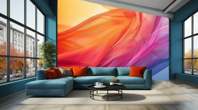 Smooth silk waves in warm colors blending on a soft background. Flowing texture in orange and pink hues. Concept of fluid motion, elegance, and digital textile design. Background Wall mural