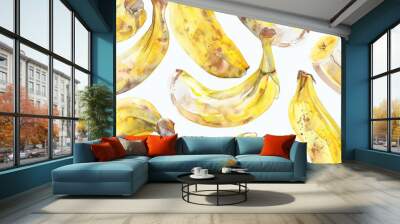 Watercolor bananas pattern with vibrant yellow and brown speckles on light background. Abstract fruit backdrop Wall mural